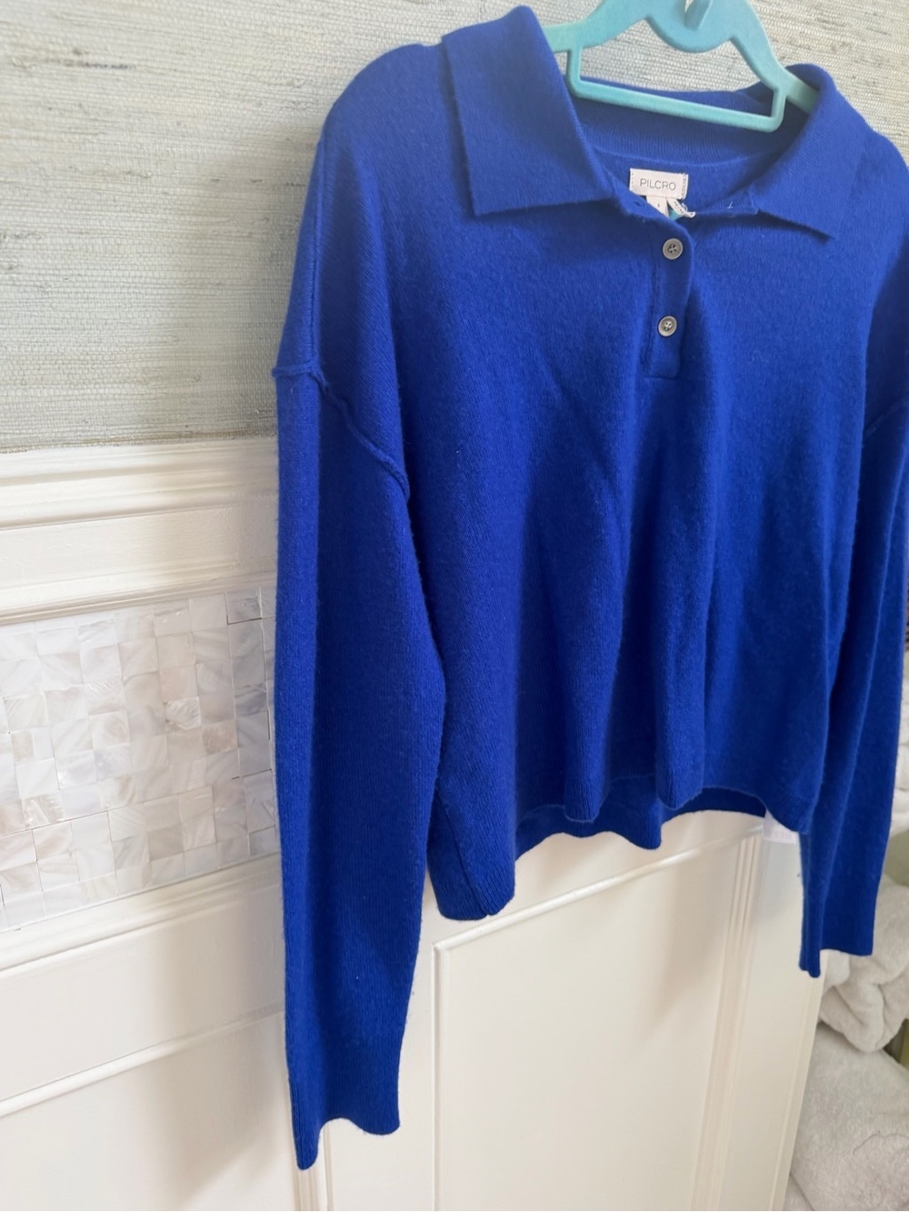 Small Anthropologie pilcro Jensen cashmere cropped collar sweater sapphire blue - Picture 6 of 14